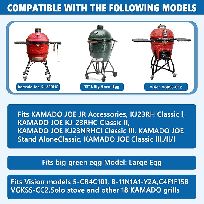 SafBbcue 18" Griddle & Grate for Kamado Joe Grill Parts Classic I, II, III Series Large Big Green Egg Grate, Vision Grill VGKSS-CC2 Accessories and Other Kamado Grill Cast Iron