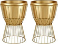 Metal Planter Stand with Pot 12" - Decorative Gold Plant Stand Holder Flower Potted Rack for Corner Display, Living Room, Office, Indoor, Modern Home Decor - 17.5" Tall