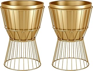 Metal Planter Stand with Pot 12" - Decorative Gold Plant Stand Holder Flower Potted Rack for Corner Display, Living Room, Office, Indoor, Modern Home Decor - 17.5" Tall