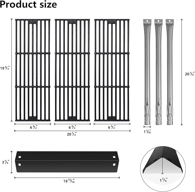 CANDANA Replacement Parts for Chargriller 3001, 3008, 3030, 4000, 5050, 5252 Grill Models, Stainless Steel Burner, Porcelain Steel Heat Plates, Porcelain Cast Iron Cooking Grid Grates, Igniters