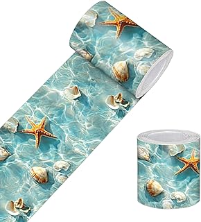 HOMETITUTE Wallpaper Border Peel and Stick Wall Border Coastal Shell Water Decorative Wall Trim Self Adhesive Border for Walls Mirror Frame Accent Strip for Bedroom Kitchen Living Room 4x196 Inch