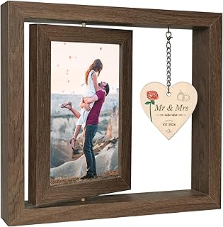 EYITUPC Rotating Floating Mr & Mrs EST 2026 Picture Frame, Wedding Bridal Shower Gifts for Bride Newlywed Couples, Display 2 4x6