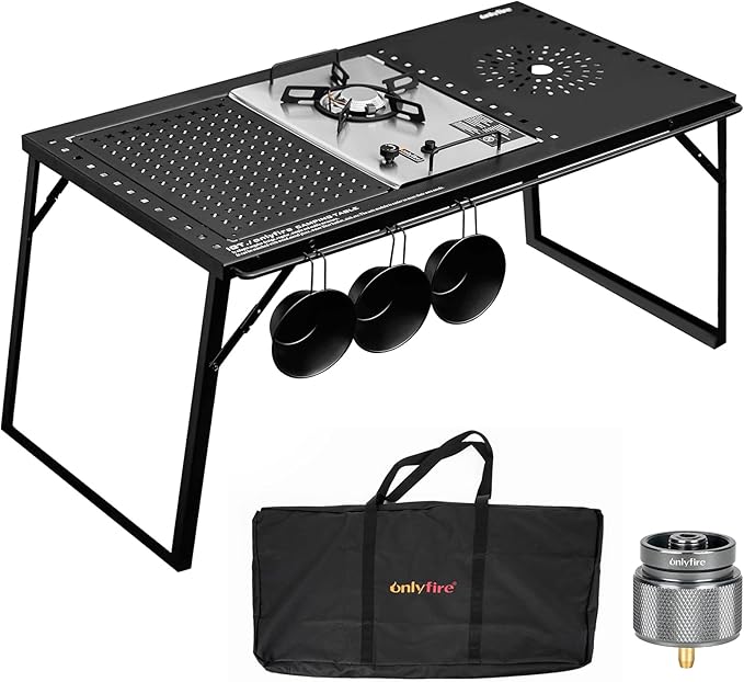 ONLYFIRE OUTDOOR LIVING IGT Camping Table Kit with Propane Gas Stove & Carry Bag, Portable Folding Camp Table, IGT Unit Combination Combo for Picnic, RV, Tailgating, Patio, Backyard, GS337