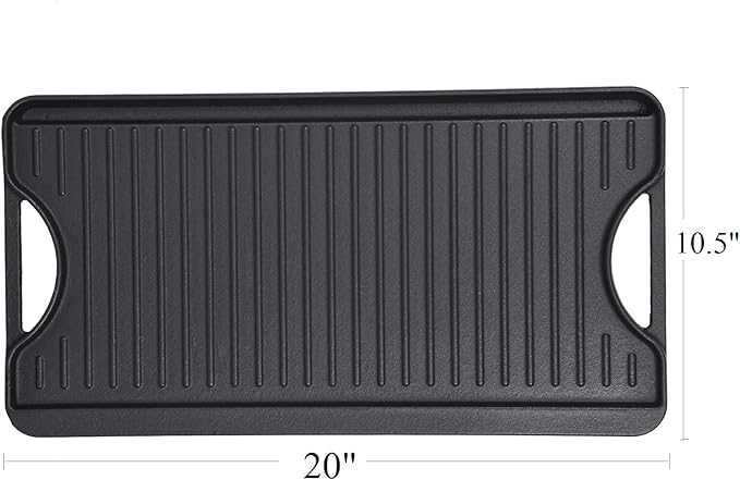 GasSaf Cast Iron Reversible Griddle With Handles, 20 Inch x 10.5 Inch Big Grill Pan For Stovetop