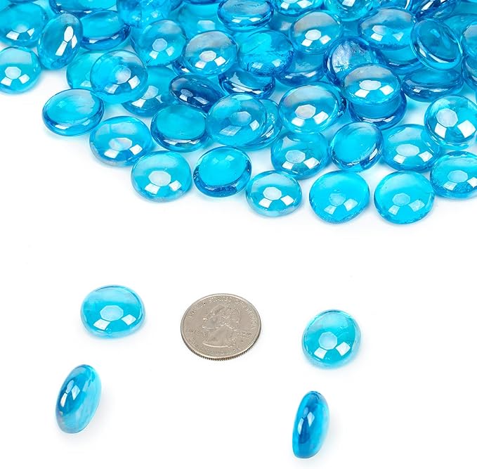 Mr. Fireglass 10 Pound Fire Glass Beads, 1/2" Reflective Round Fire Glass Drops for Fireplace Fire Pit & Lanscaping, High Luster Caribbean Blue
