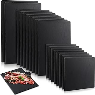 Didaey Set of 18 Slate Boards Black Slate Board Cheese Board Serving Stone Plates Sushi Cheese Tray Individual Platter for Christmas Chalkboard Cutting Food Cake Fruit Meat(Square)