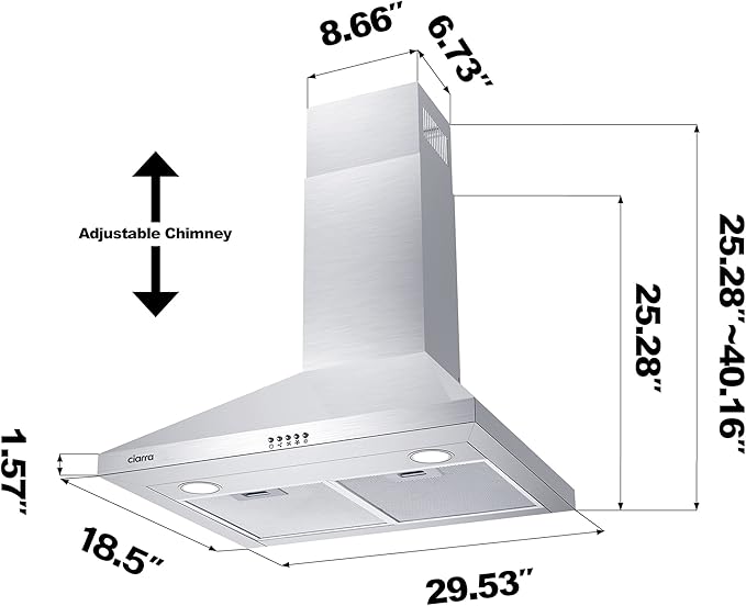 CIARRA Range Hood 30 inch Wall Mount 450 CFM Ductless Range Hood Vent for Kitchen Hood in Stainless Steel CAS75206P
