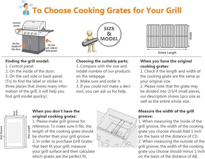 Grill Grates for Charbroil Advantage 4 Burner 463344116 463343015 463344015, Gas2coal 463340516 463370516, Grill Grids for Char-Broil 463336016, Replacement for G467-0002-W1, G309-0019-W2, 16 15/16"