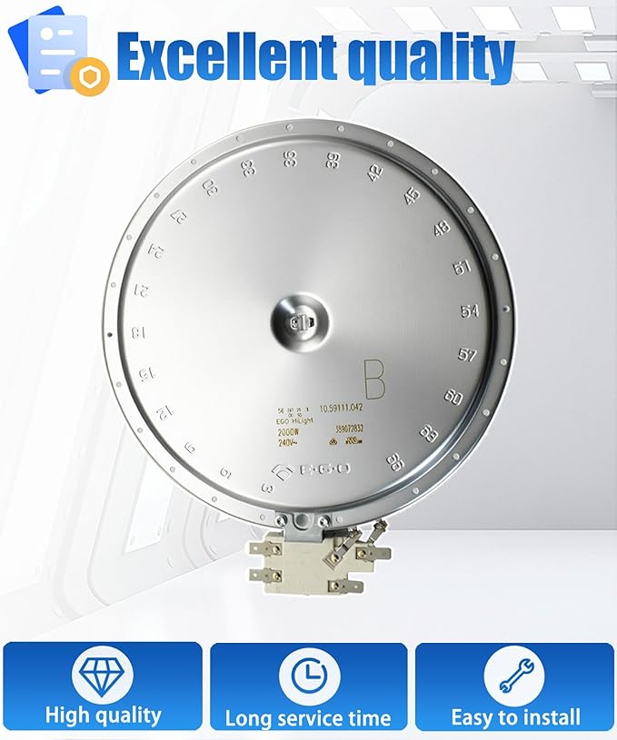 WB30T10045 WPW10242957 Range Oven Single Radiant Surface Element 8" 2000 Watt Fit For GE Stove Burner Replaces WB30T10132 WB30T10007 W10823708 WB30K5031 WP74007839 205C2307P003 205C2307P006