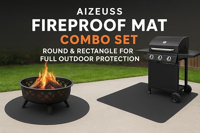 Fireproof Mat 2-Pack, Round & Rectangle Fire Pit and Grill Mat, 3-Layer Heat Resistant Deck Protector, Waterproof, Anti-Slip, for Patio, Grass & Outdoor Use (Round 36" & Rectangle 36" × 48")