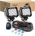 Nilight LED Light Bar 2PCS 18W Flood Off Road Lights 12V 5Pin Rocker Switch Wiring Harness Kit, 2 Years Warranty, Clear,White