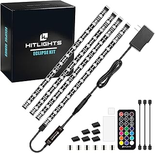 HitLights LED Strip Lights, 4 Pre-Cut Waterproof RGB Small LED Light Strip Kit Dimmable Color Changing SMD 5050 LED Tape Light with RF Remote, UL-Listed Power Supply and Connectors for TV Bedroom Home
