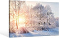SEVEN WALL ARTS Winter Tree Canvas Wall Art Snow Covered Winter Forest Sunrise Sunset Modern Landscape Mountain Nature Wilderness Photography Print on Canvas for Kitchen and Living Room with Frame