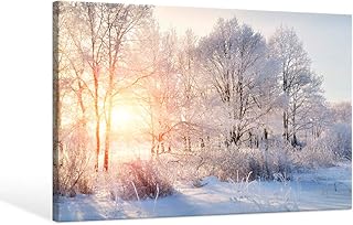 SEVEN WALL ARTS Winter Tree Canvas Wall Art Snow Covered Winter Forest Sunrise Sunset Modern Landscape Mountain Nature Wilderness Photography Print on Canvas for Kitchen and Living Room with Frame