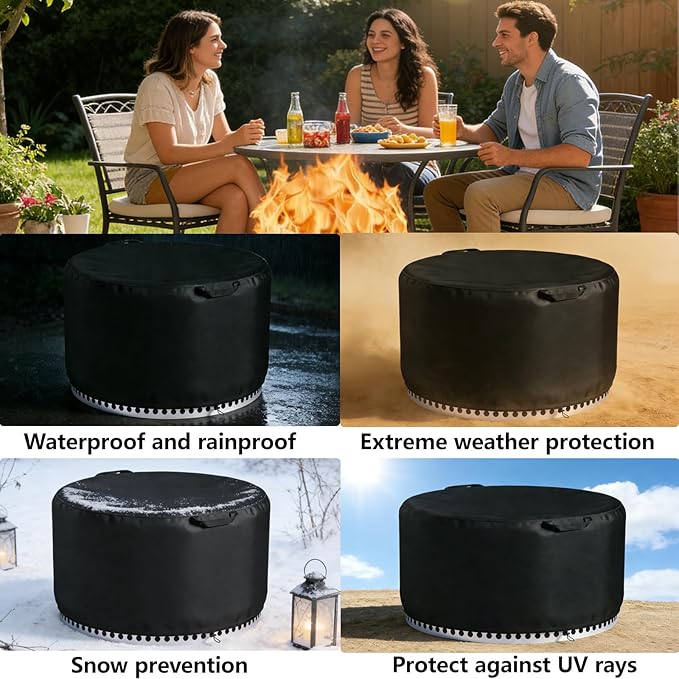 Chinchilla Round Fire Pit Cover for Solo Stove Bonfire 22 inch - Waterproof 600D Oxford Fabric Cover, Tear Resistant & All-Weather Protection for Smokeless, Gas, Table, or Bowl Fire Pits