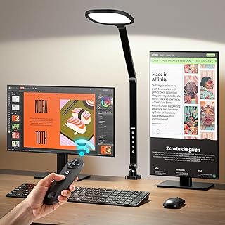 Desk Lamps for Home Office, 2000LM Eye-Caring Desk Light with Clamp, Dimmable Zoom Lighting with 3 Colors & 10 Brightness, Remote Computer Ring Light for Video Calls,Conference, Reading, CRI>97.8