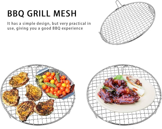 Barbecue Grill Net,BBQ Net for Grilling,Multi-Purpose SUS304 BBQ Grill Mesh, Round Barbecue Wire Rack,BBQ Grate/Steam Mesh for Camping Charbroil Outdoor Barbeque Backyards