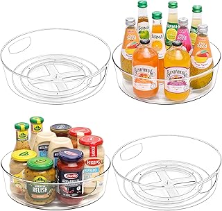 GUZON 4 Pack Lazy Susan Organizer with Handles, 12 Inch Large Lazy Susan Turntable for Cabinet, Clear Rotating Organizer for Kitchen, Pantry, Dresser, Refrigerator, Bathroom, Table, Fridge, Countertop