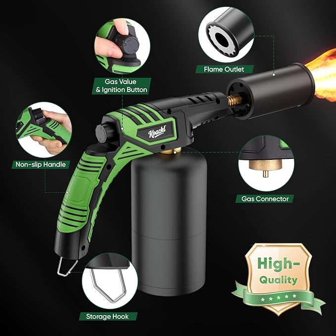 KOACKL Powerful Propane Torch Head 2 Pack, Propane Torch Gun Campfire Starter, Charcoal Lighter, Welding Torch Head for Searing Steak, Soldering, Brazing, Stripping Paint(Tank Not Included)