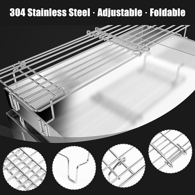 Universal Grill Rack for Gas Grill & Pellet Smoker, Adjustable Warming Rack Upper Rack with Foldable Legs, Stainless Steel Expandable 15.3–22.1 in, Fits Griddle & Smoker Grills