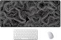 SSOIU Black Topographic Extended Gaming Mouse Pad XXL ArtSo Large Keyboard Mat Long Mousepad Desk Decor Writing Pad Non Slip Rubber Base Stitched Edges for Work, Game, Office, Home, 35.5" x 15.7"