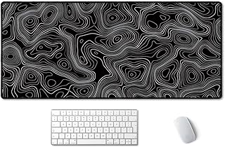 SSOIU Black Topographic Extended Gaming Mouse Pad XXL ArtSo Large Keyboard Mat Long Mousepad Desk Decor Writing Pad Non Slip Rubber Base Stitched Edges for Work, Game, Office, Home, 35.5" x 15.7"