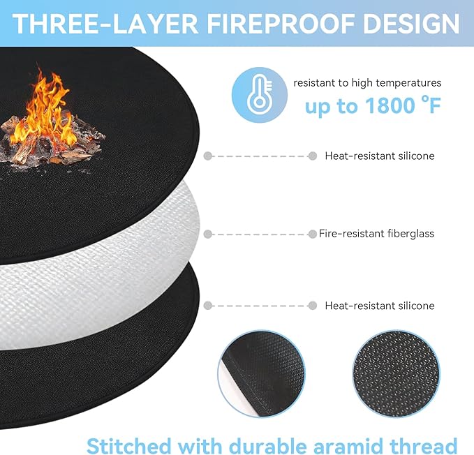 42 Inch Round Fire Pit Mat for Solo Stove Bonfire, Double Sided Fireproof Fire Pit Mat for Solo Stove Bonfire Accessories, Waterproof Oil-Proof for Patio Lawn Deck Outdoor Firepit Protection