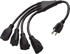 4 Way Power Splitter - 1 to 4 Extension Cord Splitter, 1.5' Short Extension Cord UL Listed, Outlet Splitter 3 Prong, Power Strip Outlet Plug, Y Style Extension Cord, Black, SJT 16 AWG by Luxury Office