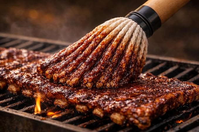 BBQ Mop Brush with 4 Replaceable Cotton Heads – 18" Extra-Long Wooden Handle Grill Basting Mop for Barbecue Sauces, Marinades & Butter – Professional Pitmaster Basting Brush