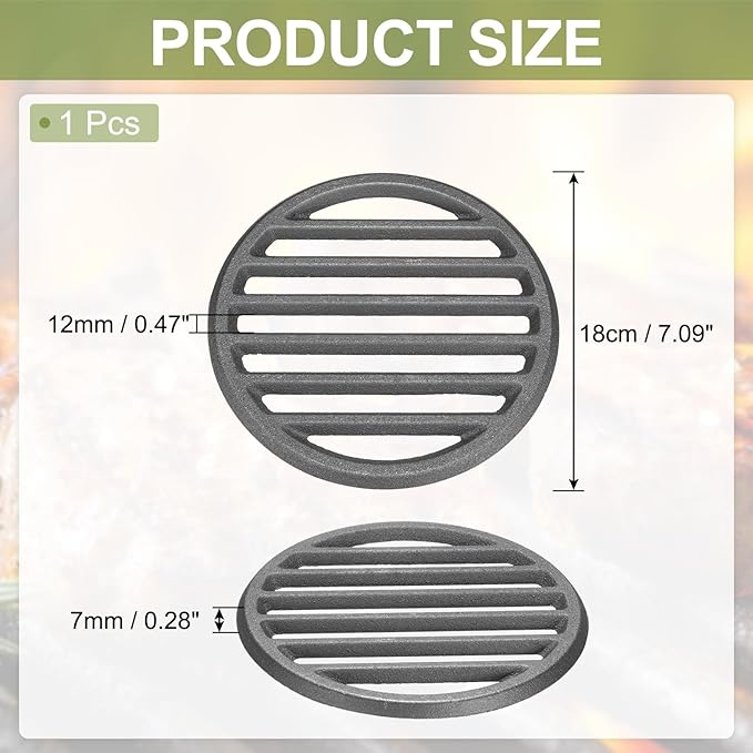 PATIKIL Cast Iron Fire Grate, 7" Round BBQ Grill Grate Replacement High Heat Charcoal Plate Fire Bottom Grate Grilling Accessories 6 Slots for Grilling Barbecue