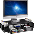 Simple Trending Desk Organizer and Accessories, Computer Metal Monitor Stand Riser with Drawer and Pen Holder for Laptop, Computer, iMac, Black