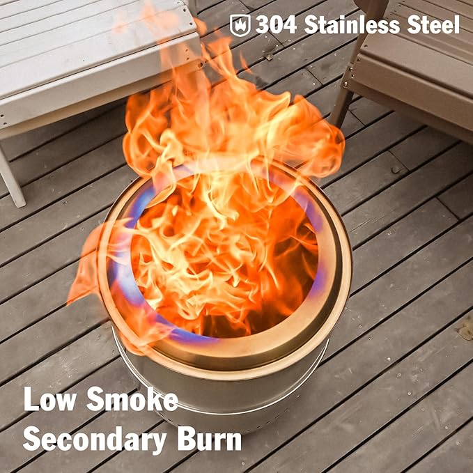 BRIOPAWS Large Smokeless-fire-pit Outdoor | 15 IN | 304 Stainless-Steel-Firepit | Portable Solo Fire Pits for Outside, Camping | Low Smoke Stove | Wood Burning Chimenea, Inclu. Bag, BBQ Forks, Handles
