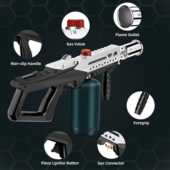 ARTFLAMM Propane Torch Gun, Powerful Cooking Grill Torch Gun, Adjustable Flamethrower Multi Use Blow Torch for BBQ, Campfire, Charcoal Wood Grills Lighter(Tank Not Included)