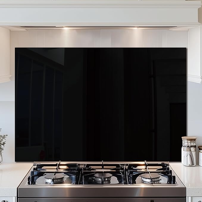DAIFURONGE Tempered Glass Backsplash for Kitchen, Black and White Art Stove Backsplash Protector - Easy to Clean Wall Decor (Black, 35.43"x23.62"(90x60cm))