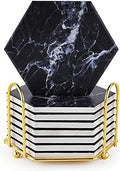 Black Coasters, Absorbent Coasters for Drinks with Holder,Marble Ceramic Stone Coaster for Birthday Gift Ideas for Men, Dad, Him, Women Mom