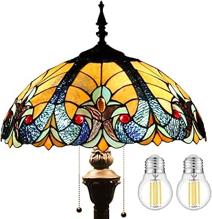 WERFACTORY Tiffany Floor Lamp Blue Yellow Liaison Stained Glass Standing Reading Light 16X16X64 Inches Antique Pole Corner Lamp Decor Bedroom Living Room Home Office S160E Series