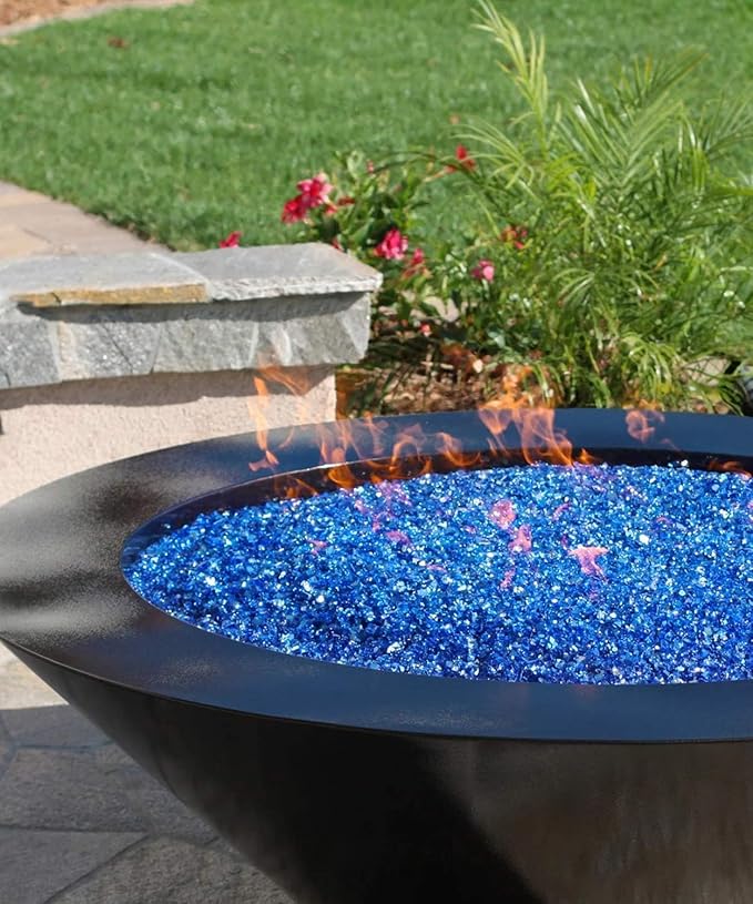 NUPICK 10 lb Reflective Fire Glass, 1/2 Inch, Fit for Fire Pit & Fireplace, Blue