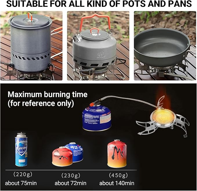Bulin Camping Stove Backpacking Stove Portable Gas Stove with Piezo Ignition. 3800W Foldable Lightweight Cookware Outdoor Stove with Fuel Canister Adapter, Burner Kit for Camping Hiking Cooking