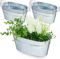 Sabary 6 Pcs Small Galvanized Oval Planters Tub Galvanized Buckets with Handle Oval Metal Pail Flower Pot Rustic Farmhouse Home Decor for Outdoor Party Wedding (9.84 x 5.31 x 4.33 Inch)
