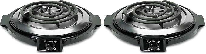 Elite Gourmet ESB-300X Single Countertop Coiled Burner, 1000 Watts Electric Hot Plate, Temperature Controls, Power Indicator Lights, Easy to Clean, Black (Pack of 2)
