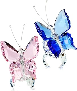 H&D HYALINE & DORA Crystal Butterfly Figurine Ornament with Ball Base, Glass Butterfly Animal Statue Table Decor Paperweight Gift, 2pcs