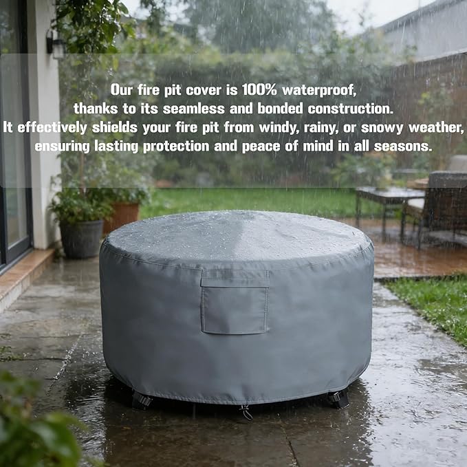 Chinchilla Heavy Duty 36 Inch Round Fire Pit Cover - 100% Waterproof & Weatherproof, Durable All-Season Protection for 33/34/35/36 Inch Propane Fire Pits and Tables