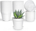 SwinDuck 28 Pack 4 inch Small Plant Pots, Plastic Planters with Drainage Holes and Saucers for Flowers Plants, Succulents, Seed Starting Pots, White