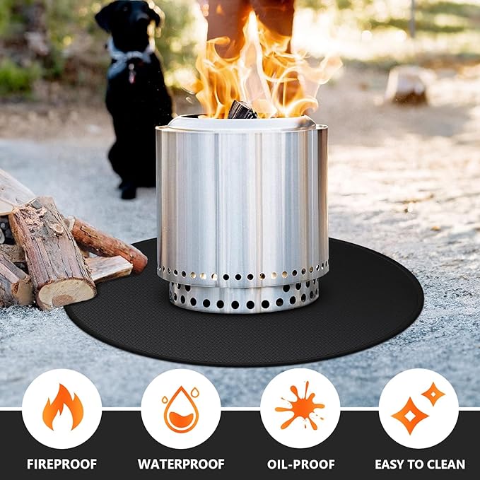 36" Fire Pit Mat for Solo Stove Bonfire, Double-Sided Fireproof Under Grill Mat Deck Patio Protector Pad, Round BBQ Mat for Solo Stove Accessories, Easy to Clean, Reusable (0.9mm)