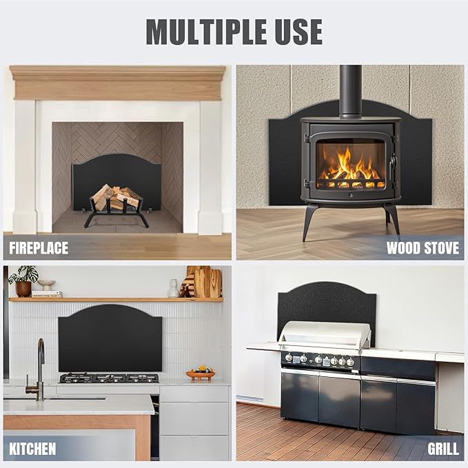 INNO STAGE 26" Fireplace Back Plates - Iron Fireback with Feet, Fireplace Wall Protection, Fireplace Heat Reflect, Black