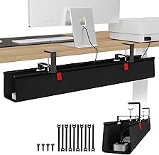 KEEGH Large 36" Under Desk Cable Management Tray - Under Desk Cord Organizer - Clamp/Screw Mount - Support Upto 70lbs - Fabric Wire Management - Gaming/PC Cable Raceways - Cord Hiders for Office/Home