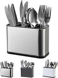 LIBODOUR Utensil Holder,Stainless Steel Caddy Counter,Spoon holder,4 Compartments Silverware Caddy,Capacity Flatware Spoon Fork Tool Cutlery Holder（Silvery）