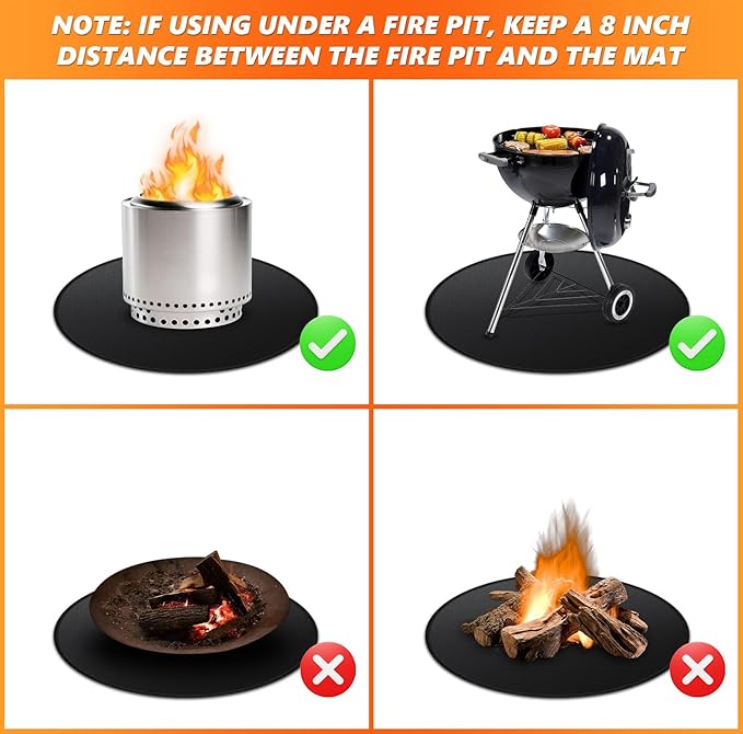 59" Fire Pit Mat for Solo Stove Bonfire, Double-Sided Fireproof Under Grill Mat Deck Patio Protector Pad, Round BBQ Mat for Solo Stove Accessories, Easy to Clean, Reusable