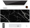 XXL Waterproof Office Desk Pad Protector 35.4x15.7 Inch - Extended Gaming Mouse Pad with Non-Slip Rubber Base, Thickened Keyboard Mat, Stitched Edges & Black White Marble Design
