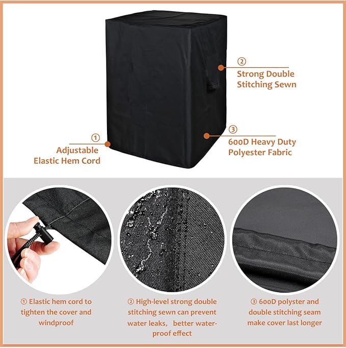 SheeChung Fire Pit Cover Square 21"L x 21"W x 33"H Waterproof Outdoor Propane Column Cover,Heavy Duty Fabric with PVC Coating,Weather Resistant,Fit for Table Gas Firepit Black